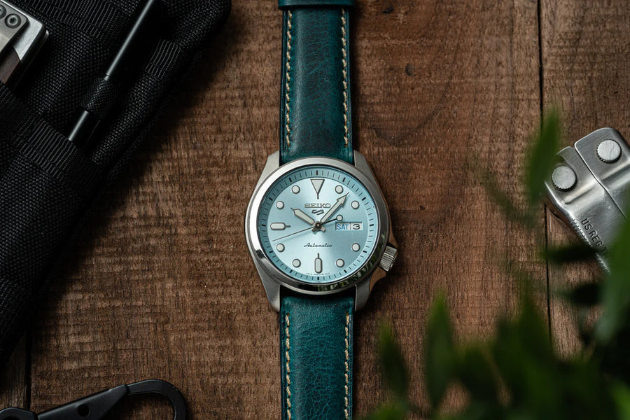 Premium Wax Calfskin Leather Strap - Caribbean Blue