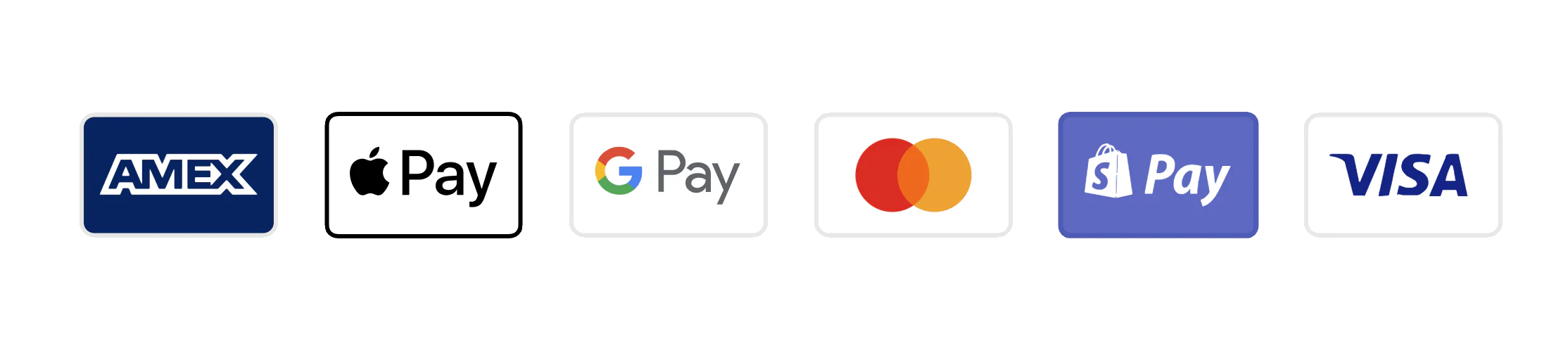 Accepted payment methods: American Express, Apple Pay, Google Pay, Mastercard, Shop Pay and Visa